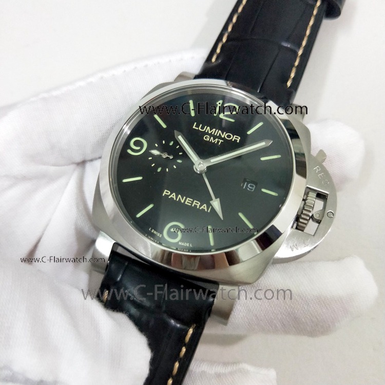 Copy Panerai PAM 320 Luminor GMT Black Dial Watch 44mm